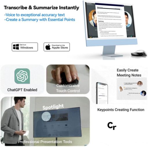 2025 AI Mouse Voice Recorder with Touchpad Detachable Air Operation PowerPoint Presentations Remote Transcribe Summarize by AI - Image 4