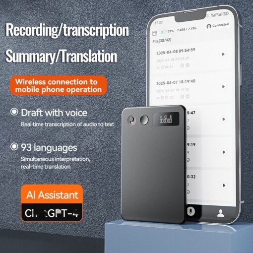 Portable AI Voice Translator Ultra Thin Touch Screen Audio Recorder Real Time Transcription 2 Way ChatGPT Smart Mic - Image 6