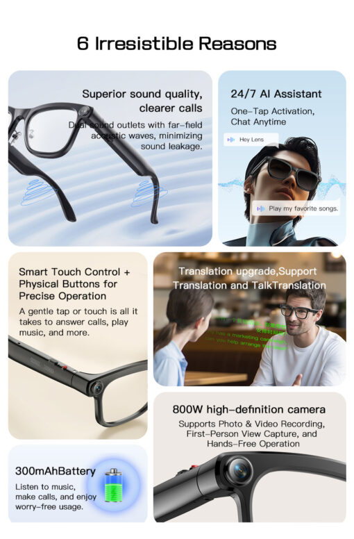 M08T All-in-one Smart Audio Eyewear 1080P IP68 Waterproof Photo/Video Shooting Voice Recorder AI Assistant Hands-free Glasses - Image 6