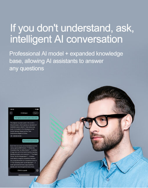 2025 W100 Smart Glass Multilingual Real-time AI Translation Chat GPT Sport Sunglass Business Anti Blue Light BT Call AI Glasses - Image 10