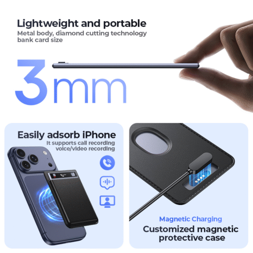 Customize Credit Card Style Voice Recorder with Real Time AI Transcription Multilingual Translation and Magnetic Protective Case - Image 4