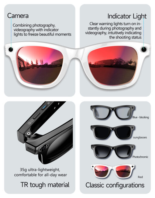 AI Smart Glasses Camera 8MP WiFi Voice Control Meeting Summary ChatGPT Powered Anti-Shake Noise Cancelling Waterproof Sunglasses - Image 6
