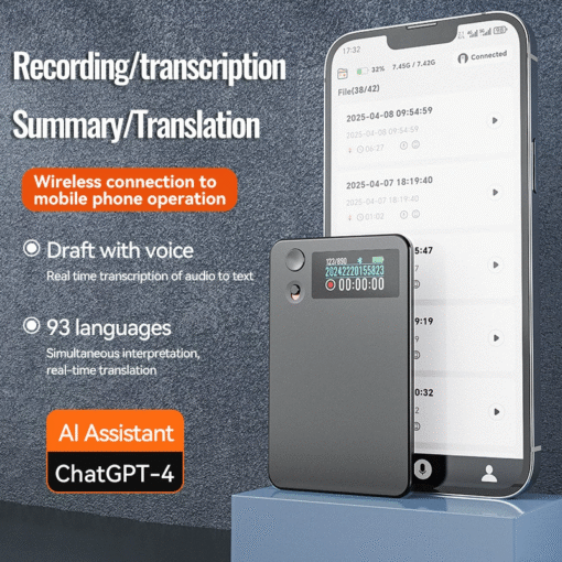 AI Voice Recorder 256GB Smart Audio Dictaphone App Control Real Time Transcription 100 Languages for Meetings Lectures - Image 3