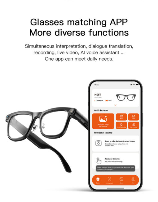 M08T All-in-one Smart Audio Eyewear 1080P IP68 Waterproof Photo/Video Shooting Voice Recorder AI Assistant Hands-free Glasses - Image 3