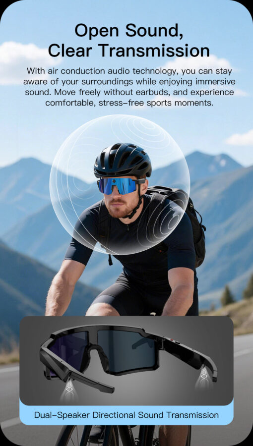 M14 AI Smart Glasses Sports Camera 8MP Video Recording Camera Open Headphones Audio AI Voice Cycling Sunglasses BT Call 4GB - Image 6