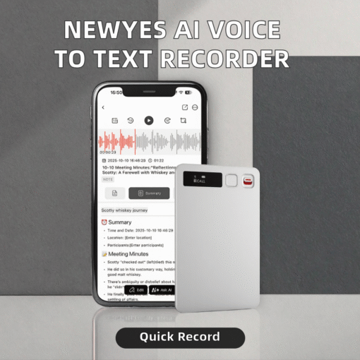 Newyes Voice Text Memos Chat GPT AI Powered 64GB Aluminum Alloy Note Taker Digital MP3 Audio Recorder One-Click Recording 18h - Image 7