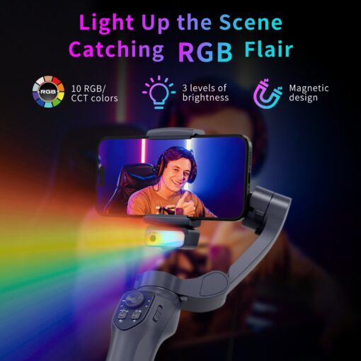 Factory Direct L7Cpro AI RGB Foldable Handheld Stabilizer Gimbal with AI Face Tracking Module Compatible iPhone 12 Mobile Phones - Image 5