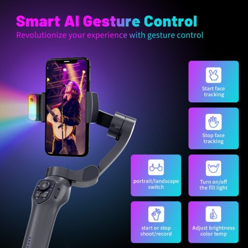 Factory Direct L7Cpro AI RGB Foldable Handheld Stabilizer Gimbal with AI Face Tracking Module Compatible iPhone 12 Mobile Phones - Image 3