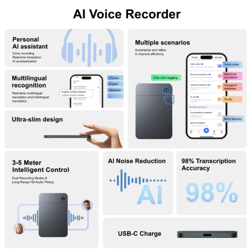 AI Voice Recorder for Transcription Conference AI Voice Assistant Device for Summary Mind Map Meeting AI Note Taker With Magsafe - Image 3