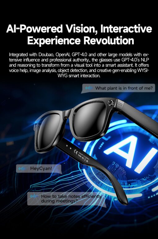 AI Smart Glasses Camera 8MP WiFi Voice Control Meeting Summary ChatGPT Powered Anti-Shake Noise Cancelling Waterproof Sunglasses - Image 10