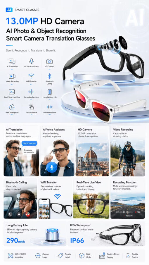 290Mah AI Smart Glasses Voice Wake up Lightweight Smart Glasses With Camera 4K Real Time Capture Translation - Image 7