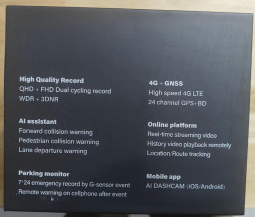 4G LTE AI Dashcam Video Recorder Dual Camera 2K QHD Nightmode 3 Inch IPS Screen 1 Year Warranty - Image 4