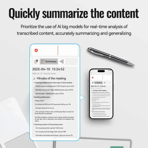 Q90A AI Voice Recorder Pen ChatGPT Smart Real-Time Transcription Translation Mind Map APP Control Portable Dictaphone Type-C ABS - Image 3