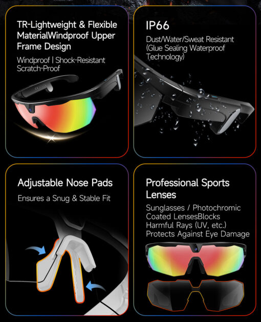 Hot Sale Outdoor AI Fashion Smart Glasses for Riding 1200P Video Recording Real-time Translation IP66 Waterproof 8 Hours Music - Image 8