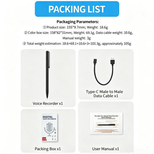 AI Voice Recorder Pen Aluminum Alloy Writing Pen, Lithium Battery Meeting Recorder with Transcription Translation AI Note Taker - Image 3