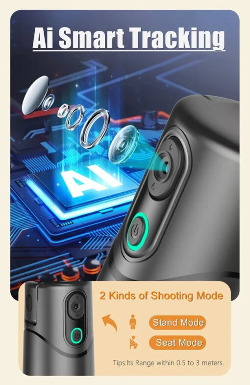 Q12 Auto Face Tracking Gimbal Smartphone Holder 360 Rotation Wireless Control Gesture-activated Selfie Stick Tripod Built-In - Image 2