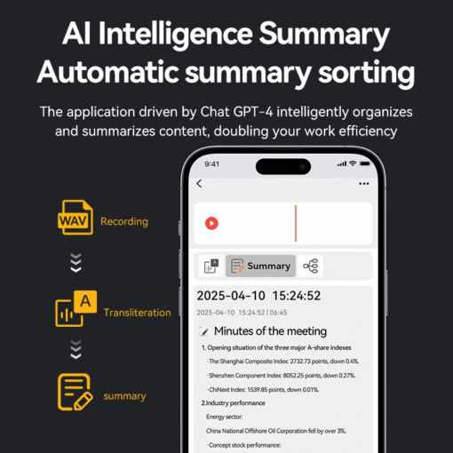 AI Voice Recorder 256GB Smart Audio Dictaphone App Control Real Time Transcription 100 Languages for Meetings Lectures - Image 6