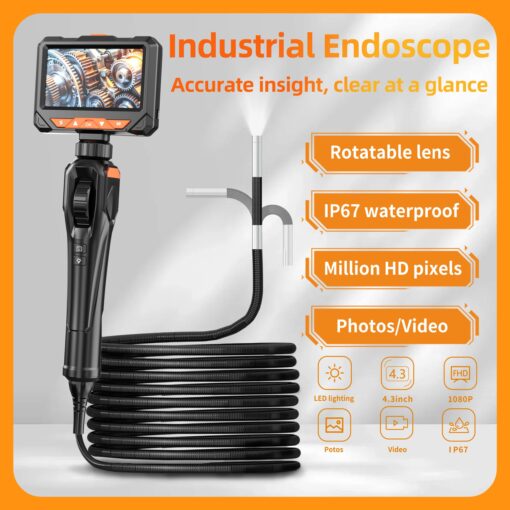 GVDA 360 Degree Articulating Borescope 4.3 Inch 6.2mm Lens Monitor Mechanical Inspection Camera Industrial Endoscope IP67 Rated - Image 6